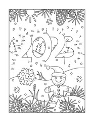 Wall Mural - Year 2023 full-page connect the dots hidden picture puzzle and coloring page, poster, or activity sheet for kids and schoolchildren.
