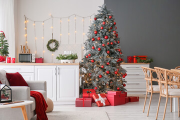 Sticker - Interior of kitchen with Christmas tree and white counters