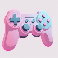 Poster - Funny, ultra soft Modern game joystick isolated on pink background. Pastel colors. Colorful poster and banner. Cartoon minimal air style. 3D illustration