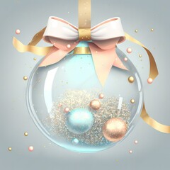 Aufkleber - Funny, ultra soft Glass ball with snow inside isolated on pink background. Pastel colors. Colorful poster and banner. Cartoon minimal air style. 3D illustration