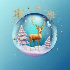 Aufkleber - Funny, ultra soft Glass bowl with deer inside isolated on pink background. Pastel colors. Colorful poster and banner. Cartoon minimal air style. 3D illustration