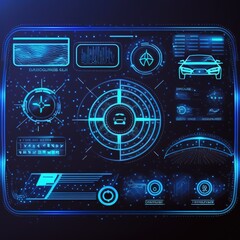 Leinwandbilder - game interface screen template. Dashboard in auto service, diagnostic car, repairs cars. 3d illustration