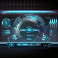 Leinwandbilder - game interface screen template. Dashboard in auto service, diagnostic car, repairs cars. 3d illustration