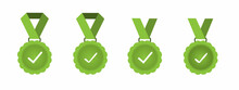 Approved Or Certified Green Medal Icon Set. Stock Vector
