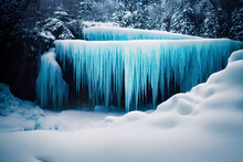 Frozen Waterfalls In A Gorgeous Winter Landscape, Digital Art