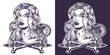 Dangerous girl portrait monochrome emblem