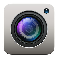 Poster - Photo camera icon with shiny lens isolated.