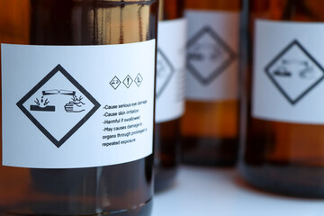 Poster - The corrosive chemical symbol on the bottle