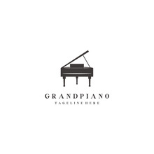 Grand Piano Logo Design Template Design In Line Art Style	