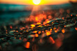 © Oxana - beautiful natural background from the sunset bokeh on the stone seashore