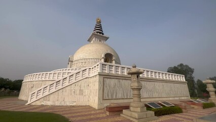 Wall Mural - Delhi, India- 26 Sep ‎2022 : View of the Vishwa Shanti Stupa, known as World Peace Pagoda. Indraprastha Park in New Delhi.