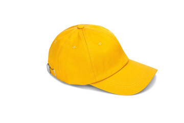 Wall Mural - Yellow baseball cap isolated on white background with shadow. Mock up for branding.