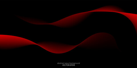 Wall Mural - Abstract 3D vector smooth curve wave red gradient isolated on black background with space for text banner in concept modern, music, science, technology.