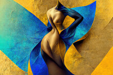 Abstract Wallpaper Yellow And Blue Woman Body      Generative Ai