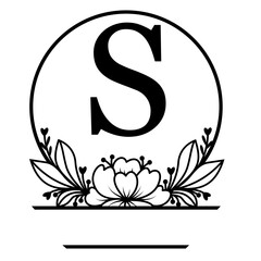 Wall Mural - Letter S, Split monogram with floral elements svg, Family last name svg