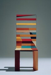 Sticker - 3D digital render of a modern designer chair concept with an abstract striped pattern