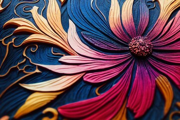 Sticker - Digital illustration of a textured floral painting design for wallpapers