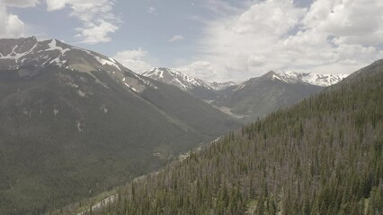 Poster - Aerial drone footage of a mountainous landscape in Colorado in cloudy sky background