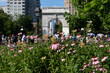 Beautiful Flowers in front of the Arch at Washington Square Park during the Summer in New York City