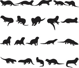 Canvas Print - Vector illustrations of mangoose and otter silhouettes