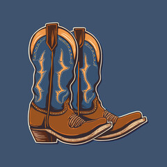 Canvas Print - Pair of cowboy boots on the blue background