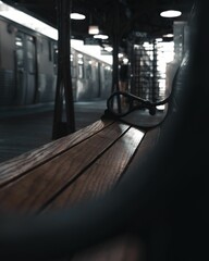 Poster - Old wooden bench on a train station