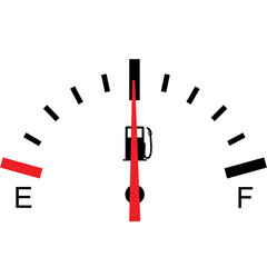 gasoline fuel gauge in a car at an average value