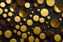 Black Background With 3D Rendered Golden Circles In Different Sizes