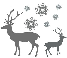  Deer and Snowfall isolated on transparent background.for Christmas Winter design.
