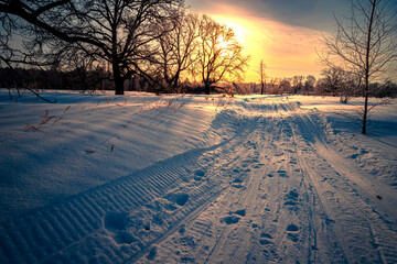 Skiing in the morning.Skiing and winter sports.