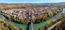 Panoramic Aerial View Of Sanguesa City And Spanish Municipality Of The Comunidad Foral De Navarra.