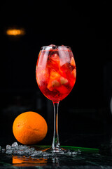 Sticker - Classic italian aperol spritz cocktail in glass on dark