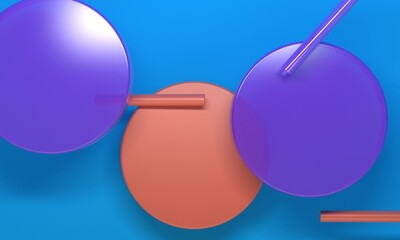 Poster - Lilac transparent podium top view on blue background. 3d rendering