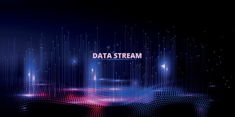 Poster - Abstract big data background. Cyberspace network. Information stream. Visual code of science technology. Media connection. Digital communication dark backdrop. Vector wallpaper concept