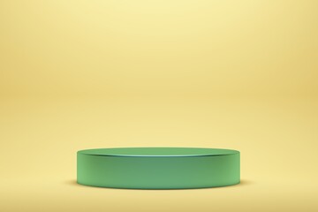 Poster - Metal podium on yellow background. 3d rendering
