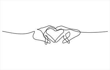 two hands and heart shape sign in continuous line drawing minimalism