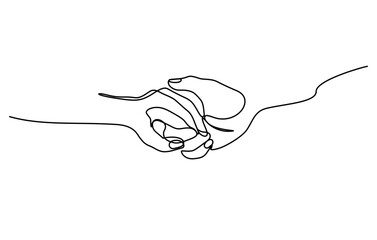 two hands holding in continuous line drawing minimalism style