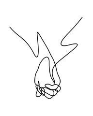 Wall Mural - couple hands holding together in continuous line drawing minimalism style