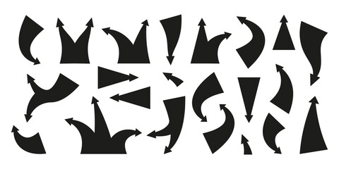 Poster - Black attack arrows. Pointer silhouettes war battle infographic elements for retro map, simple flat tactic cursor icons. Vector isolated collection of arrow symbol black design illustration