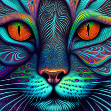 Fantasy Cat, Meditation Cat, Teal Cat, Fantasy Ornate Cat, Turquoise, Spirituality, Meditation, Illustration, Digital