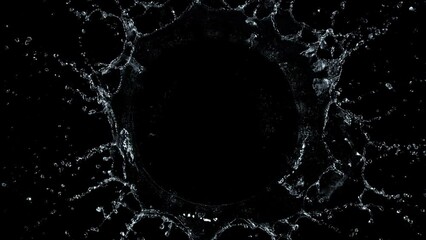 Wall Mural - super slow motion top shot of water round splash isolated on black background at 1000fps.