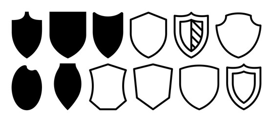 Set of shields, crests, logos, emblems, in black and white, vector shield set