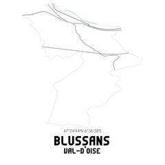  BLUSSANS Val-d'Oise. Minimalistic street map with black and white lines.