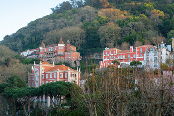 Canvas Print - View of Buildings on Sintra Hills with Valencas Palace and Casa dos Penedos - Sintra, Portugal