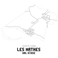  LES MATHES Val-d'Oise. Minimalistic street map with black and white lines.