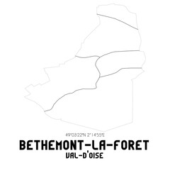 Naklejka na meble BETHEMONT-LA-FORET Val-d'Oise. Minimalistic street map with black and white lines.