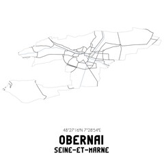  OBERNAI Seine-et-Marne. Minimalistic street map with black and white lines.