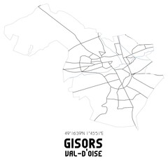  GISORS Val-d'Oise. Minimalistic street map with black and white lines.