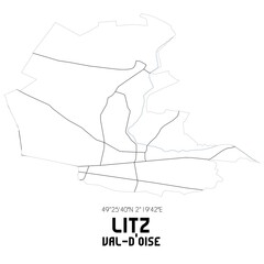  LITZ Val-d'Oise. Minimalistic street map with black and white lines.