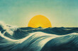 Leinwandbild Motiv Sunset in ocean waves as vintage style illustration